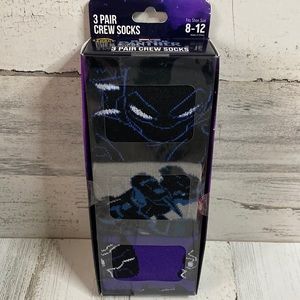 Mens Black Panther 3 Pair Crew Socks Size 8-12 NEW